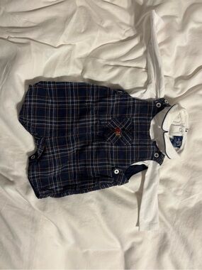 Trotters London Thomas Brown Collection  Plaid overalls - 0-3 months